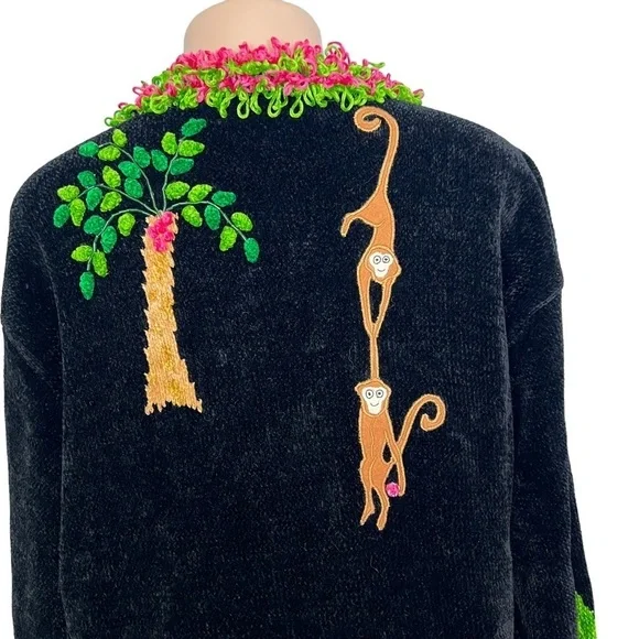 That Sweater Vintage Pink Monkey Chenille Art-to-Wear Fun Funky Sweater - Picture 6 of 10
